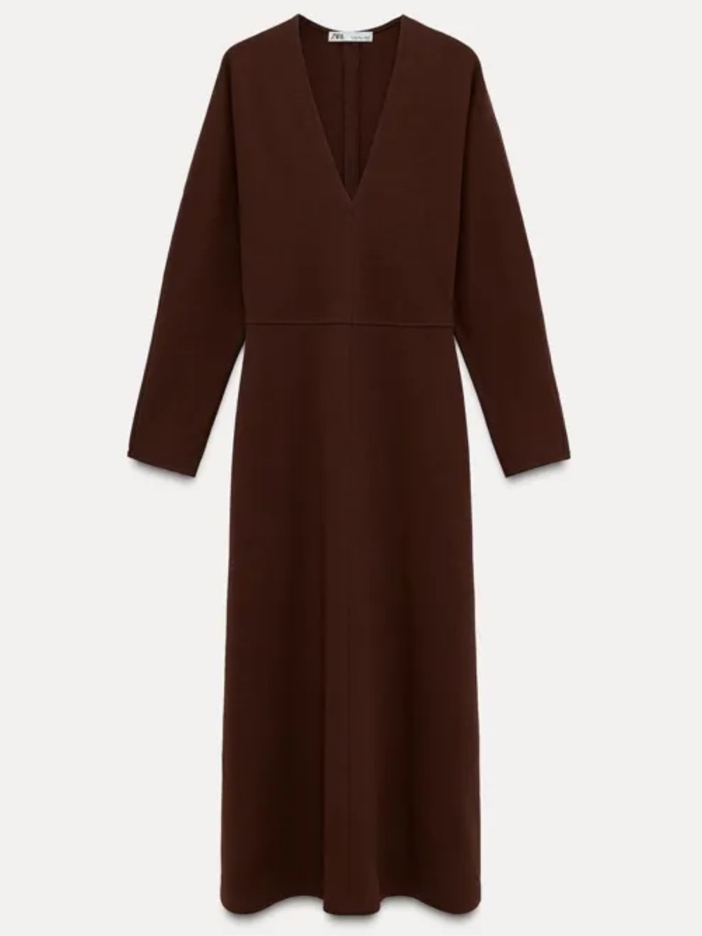 Zara Brown V-Neck Long Sleeve Maxi Dress